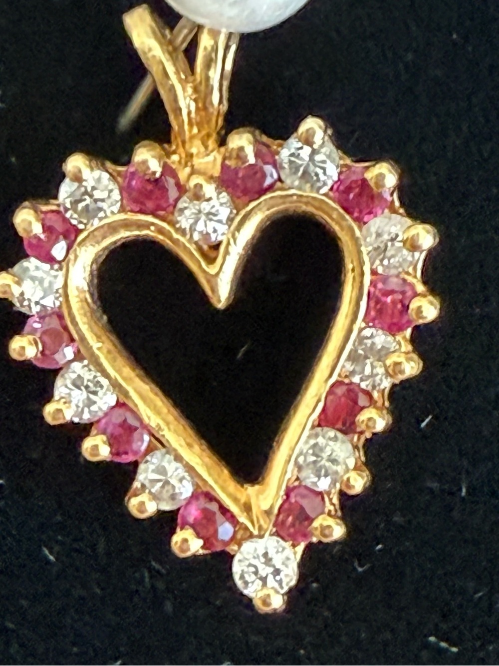Vintage 14k Gold Heart Pendant with ruby and diamonds - Women Jewelry